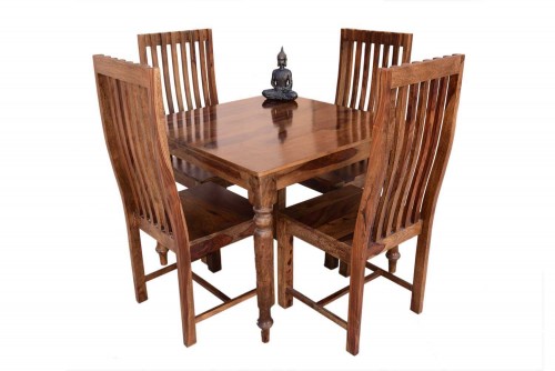 4 Seater Platinum square round finish dining table with zernal wooden chair