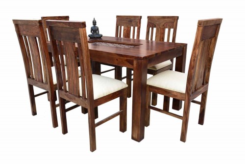 6 Seater Amusable recto carving dining table with elpho white upholstery chair