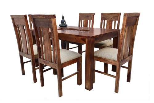 6 Seater Amusable recto carving dining table with elpho  brown upholstery chair